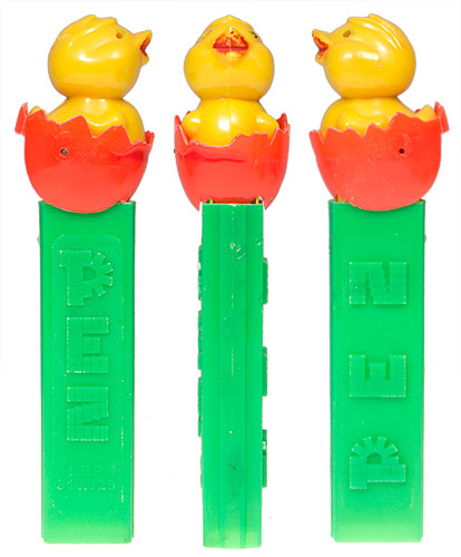 PEZ - Easter - Chick with Hat - Orange Eggshell - A