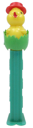 PEZ - Easter - Chick with Hat - Red Hat, Green Eggshell - C