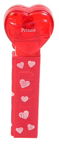 PEZ - Hearts - Valentine - Prince - Nonitalic White on Crystal Red