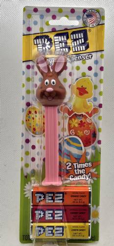 PEZ - Easter - Bunny - Brown Head, black whiskers, black eyebrows - E