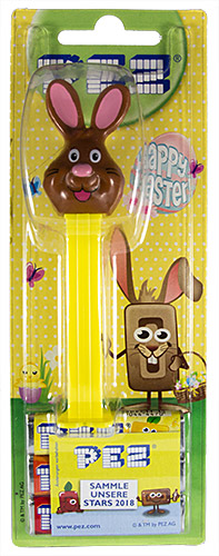 PEZ - Card MOC -Easter - Bunny - Brown Head, black whiskers, black eyebrows - E