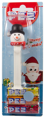 PEZ - Card MOC -Christmas - Snowman - orange cheeks medium red scarf - E