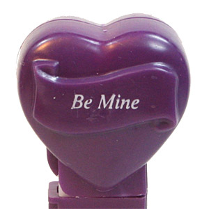 PEZ - Hearts - Valentine - Be Mine - Italic White on Dark Purple