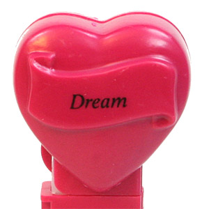PEZ - Hearts - Valentine - Dream - Italic Black on Maroon