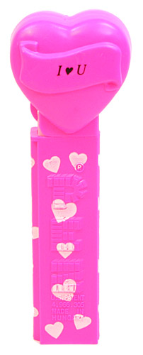 PEZ - Hearts - Valentine - I ♥ U - Italic Black on Hot Pink