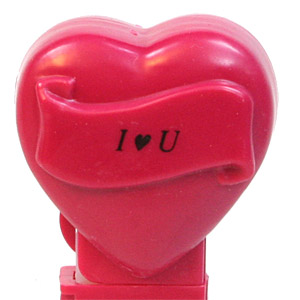 PEZ - Hearts - Valentine - I ♥ U - Italic Black on Maroon