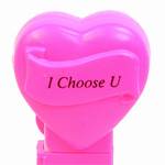 PEZ - I Choose U  Italic Black on Hot Pink on White hearts on hot pink