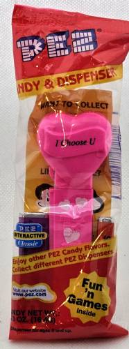 PEZ - Hearts - Valentine - I Choose U - Italic Black on Hot Pink