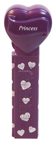 PEZ - Hearts - Valentine - Princess - Italic White on Dark Purple