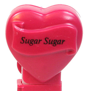 PEZ - Hearts - Valentine - Sugar Sugar - Italic Black on Maroon