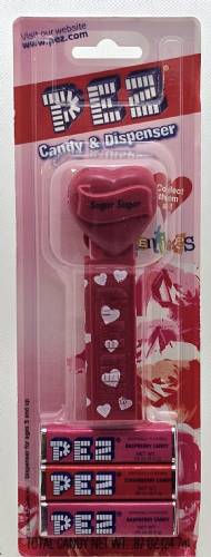 PEZ - Hearts - Valentine - Sugar Sugar - Italic Black on Maroon