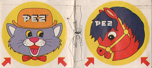 PEZ - Sticker Doubles (1970s) - Round - Cat with Derby / Pony