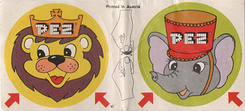 PEZ - Stickers - Sticker Doubles (1970s) - Round - Lion / Elephant