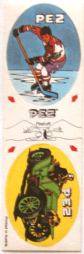PEZ - Sticker Doubles (1980s) - Hockey Player / Green Car