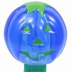 PEZ - Pumpkin C Crystal Blue, green face on green, no feet