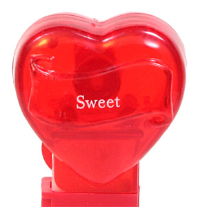 PEZ - Hearts - Valentine - Sweet - Nonitalic White on Crystal Red