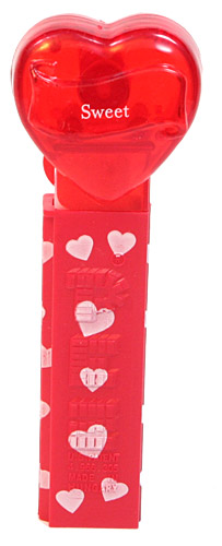 PEZ - Hearts - Valentine - Sweet - Nonitalic White on Crystal Red