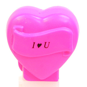 PEZ - Hearts - Valentine - I ♥ U - Italic Black on Hot Pink