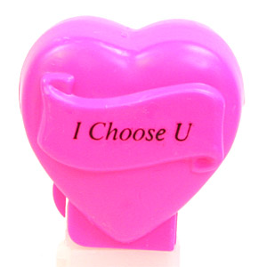 PEZ - Hearts - Valentine - I Choose U - Italic Black on Hot Pink