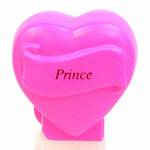 PEZ - Prince  Italic Black on Hot Pink on Hot pink hearts on white
