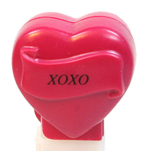 PEZ - Hearts - Valentine - XOXO - Italic Black on Maroon