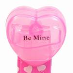 PEZ - Be Mine  Nonitalic Black on Cloudy Crystal Pink (c) 2008 on White hearts on short hot pink