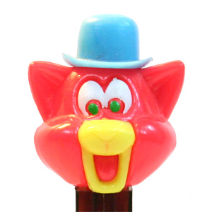 PEZ - Kooky Zoo - Cat with Derby (Puzzy) - Neon Red/Light Blue/Yellow