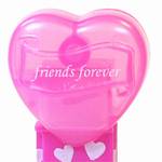 PEZ - friends forever  Italic White on Cloudy Crystal Pink (c) 2008 on White hearts on short hot pink