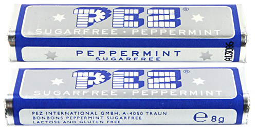 PEZ - Sugarfree - Peppermint Sugarfree - 3 lines with batch number