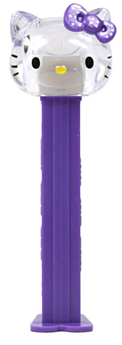 PEZ - Crystal Collection - Clear Crystal Head Purple Bow with white dots