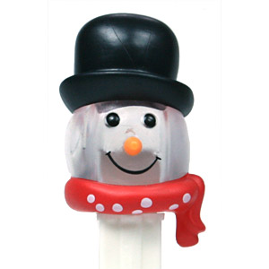 PEZ - Christmas - Snowman - Clear Crystal Head and Black Hat - E