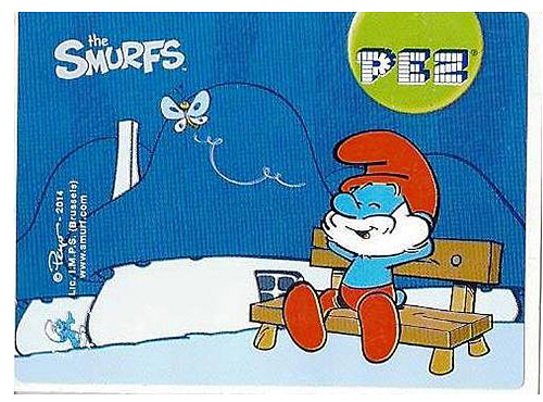 PEZ - Stickers - Smurfs - 2014 - Papa Smurf on bank