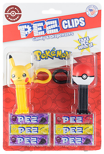 PEZ - Pokmon - Pikachu B grinning & Poke Ball Mini Clip Set